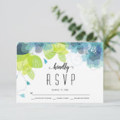 Etheral blauwgroen, blauw bloemen bloemflorale bru RSVP kaartje (Staand voorkant)