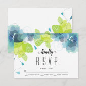 Etheral blauwgroen, blauw bloemen bloemflorale bru RSVP kaartje (Voorkant / Achterkant)