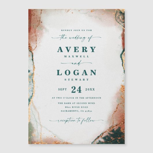 Etheral Blauwgroen & Copper Magnetic Wedding Invit (Voorkant)