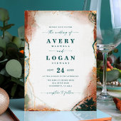 Etheral Blauwgroen & Copper Magnetic Wedding Invit