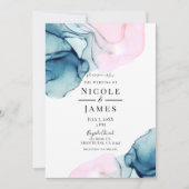 Etheral Blauwgroen Roze Elegant Inky Modern Weddin Kaart (Voorkant)
