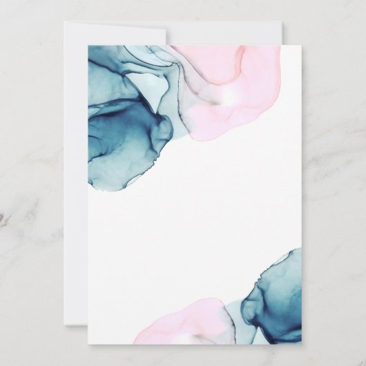 Etheral Blauwgroen Roze Elegant Inky Modern Weddin Kaart (Achterkant)