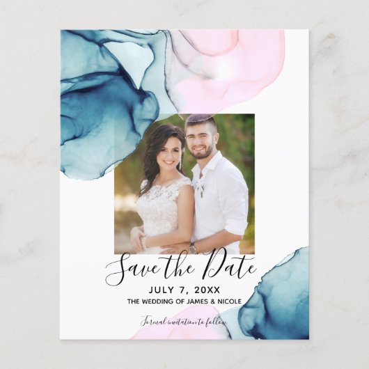 Etheral Blauwgroen Roze Elegant Inky sparen de Dat (Voorkant)