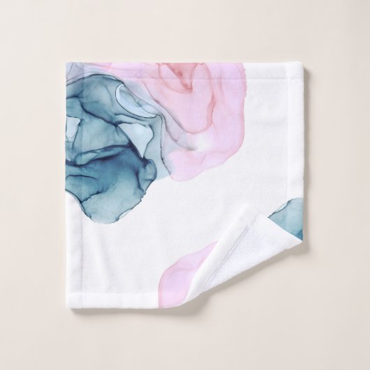 Etheral Blauwgroen & Roze Inky Fantasy Modern Glam Bad Handdoek (Wasdoekje)