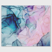 Etheral Blauwgroen & Roze Inky Glamor Birthday Par Cadeaupapier (Vlak)