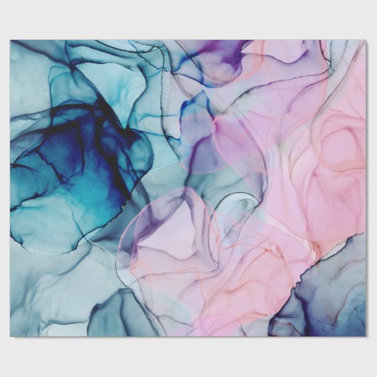 Etheral Blauwgroen & Roze Inky Glamor Birthday Par Cadeaupapier (Vlak)