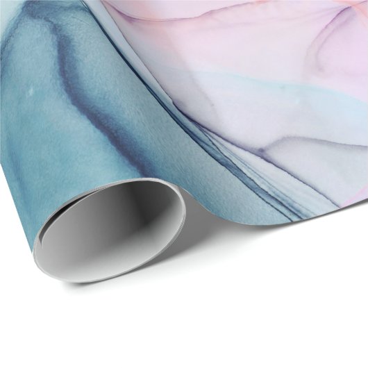 Etheral Blauwgroen & Roze Inky Glamor Birthday Par Cadeaupapier (Rol Hoek)