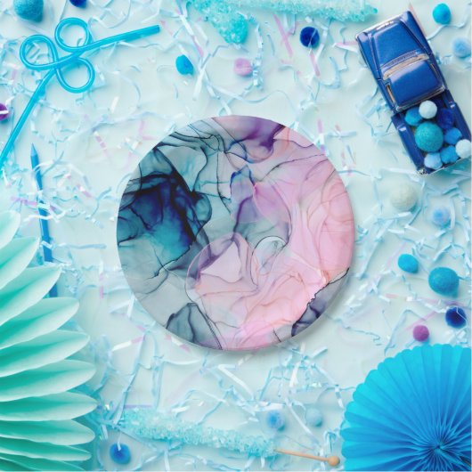 Etheral Blauwgroen & Roze Inky Glamor Birthday Par Papieren Bordje (Feest)
