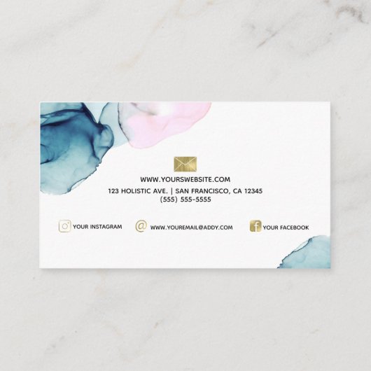 Etheral Blauwgroen & Roze Inky Glamor Modern Elega Visitekaartje (Achterkant)