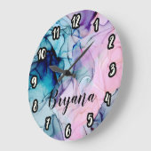 Etheral Blauwgroen Roze Paars Inky Modern Glamour Grote Klok (Hoek)