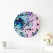 Etheral Blauwgroen Roze Paars Inky Modern Glamour Grote Klok (Huis)