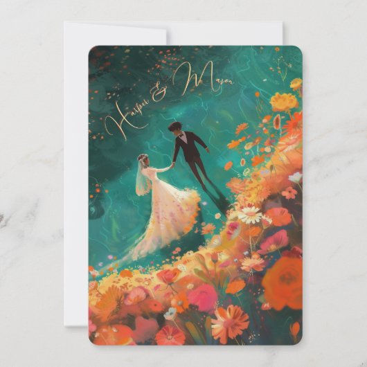 Etheral Blooms - Blauwgroen en koraal bruiloft sui Kaart (Voorkant)