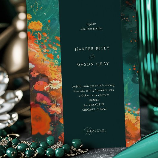 Etheral Blooms - Blauwgroen en koraal bruiloft sui Kaart