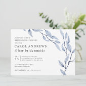 Etheral Blue Chic Botanical Bridesmaids Luncheon Kaart (Staand voorkant)