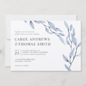 Etheral Blue | Chic Botanical Leaves bruiloft Kaart (Voorkant)