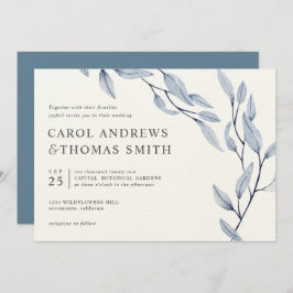 Etheral Blue | Chic Botanical Leaves bruiloft Kaart