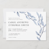 Etheral Blue | Chic Botanical Leaves bruiloft Kaart (Voorkant)