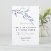 Etheral Blue | Chic Botanical Leaves bruiloft Kaart (Staand voorkant)