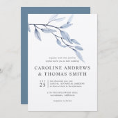 Etheral Blue | Chic Botanical Leaves bruiloft Kaart (Voorkant / Achterkant)