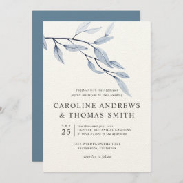 Etheral Blue | Chic Botanical Leaves bruiloft Kaart