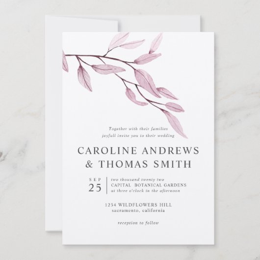 Etheral Blue | Chic Botanical Leaves bruiloft Kaart (Voorkant)