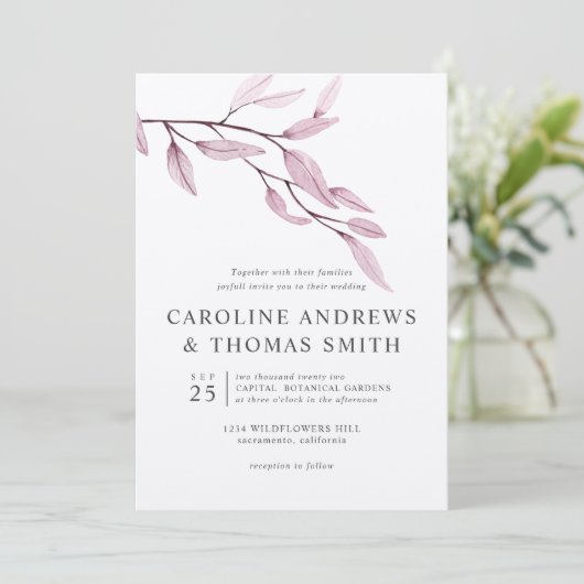 Etheral Blue | Chic Botanical Leaves bruiloft Kaart (Staand voorkant)