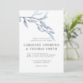 Etheral Blue | Chic Botanical Leaves bruiloft Kaart (Staand voorkant)