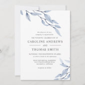 Etheral Blue | Elegant Botanical Leaves bruiloft Kaart (Voorkant)