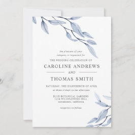 Etheral Blue | Elegant Botanical Leaves bruiloft Kaart