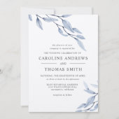 Etheral Blue | Elegant Botanical Leaves bruiloft Kaart (Voorkant)