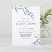 Etheral Blue | Elegant Botanical Leaves bruiloft Kaart (Staand voorkant)