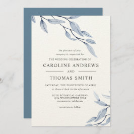 Etheral Blue | Elegant Botanical Leaves bruiloft Kaart