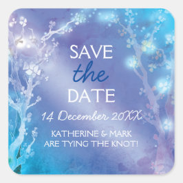 Etheral Blue Forest Wedding Save the Date Vierkante Sticker