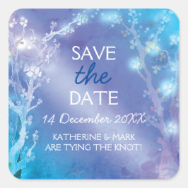 Etheral Blue Forest Wedding Save the Date Vierkante Sticker