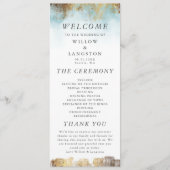 Etheral Blue Waterverf en Gold Wedding Ceremonie Programmakaart (Voorkant)