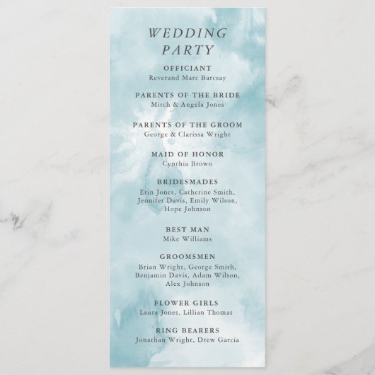 Etheral Blue Waterverf en Gold Wedding Ceremonie Programmakaart (Achterkant)