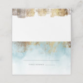 Etheral Blue Waterverf Gold Glitter Wedding Plaatskaartje (Buitenkant ongevouwen)