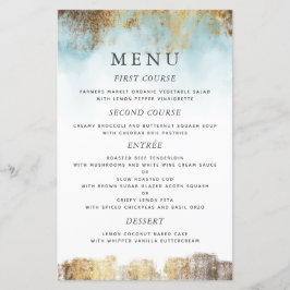 Etheral Blue Waterverf Gold Wedding Dinner Menu
