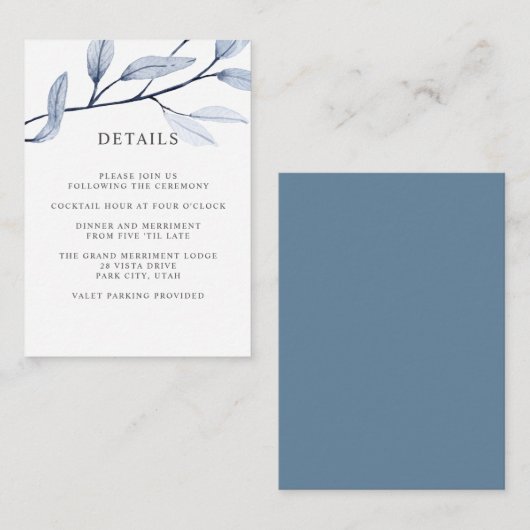 Etheral Blue WEDDING Hotel details Accommodatie Informatiekaartje (Voorkant / Achterkant)