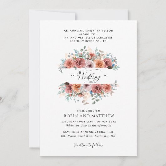 "Etheral" Blush, Peach and Blue Floral Wedding Kaart (Voorkant)