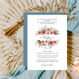 "Etheral" Blush, Peach and Blue Floral Wedding Kaart