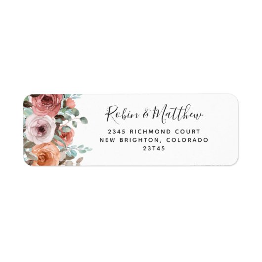Etheral Blush, Peach Floral Return Address Etiket (Voorkant)