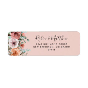 Etheral Blush Peach Floral Return Address Etiket