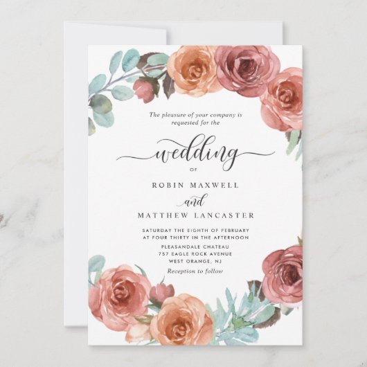 Etheral Blush Peach Mint Floral Encircle Wedding Kaart (Voorkant)