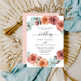 Etheral Blush Peach Mint Floral Encircle Wedding Kaart