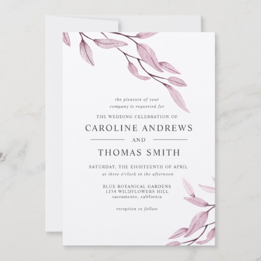 Etheral Burgundy | bruiloft met botanische bladere Kaart (Voorkant)