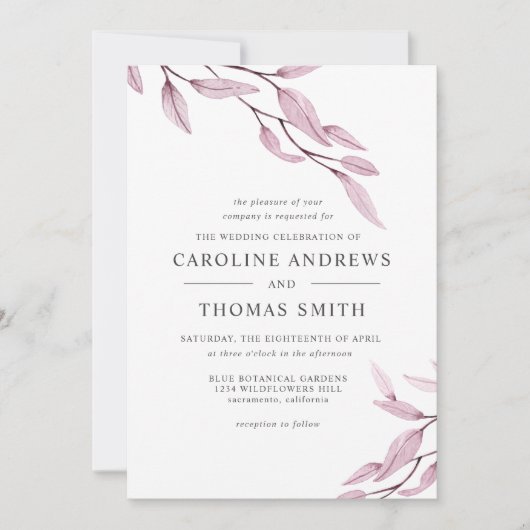 Etheral Burgundy | bruiloft met botanische bladere Kaart (Voorkant)