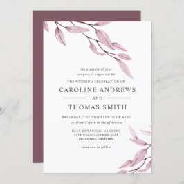 Etheral Burgundy | bruiloft met botanische bladere Kaart