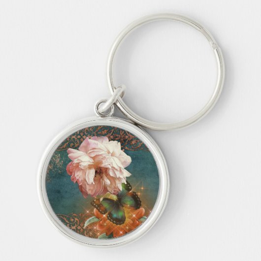 Etheral Butterly en Peony Blauwgroen en Peach Sleutelhanger (Voorkant)