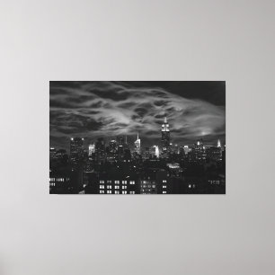 Etheral Clouds NYC Skyline Empire State Bld BW XL Canvas Afdruk